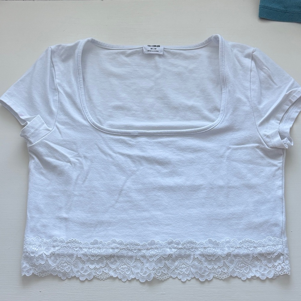 Cotton On White Lace Hem Crop Top